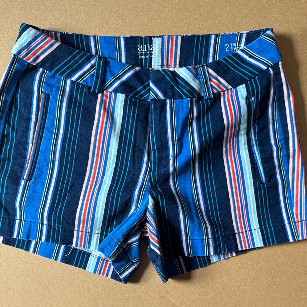 a.n.a Navy Multi-Stripe Cotton Blend Women’s Shorts